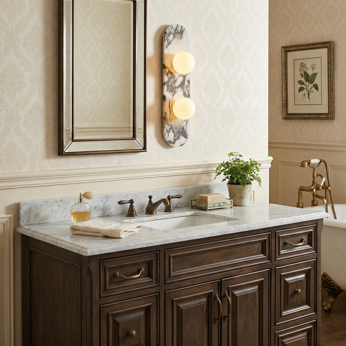 Italian Marble Wall Sconce with Opal Globes