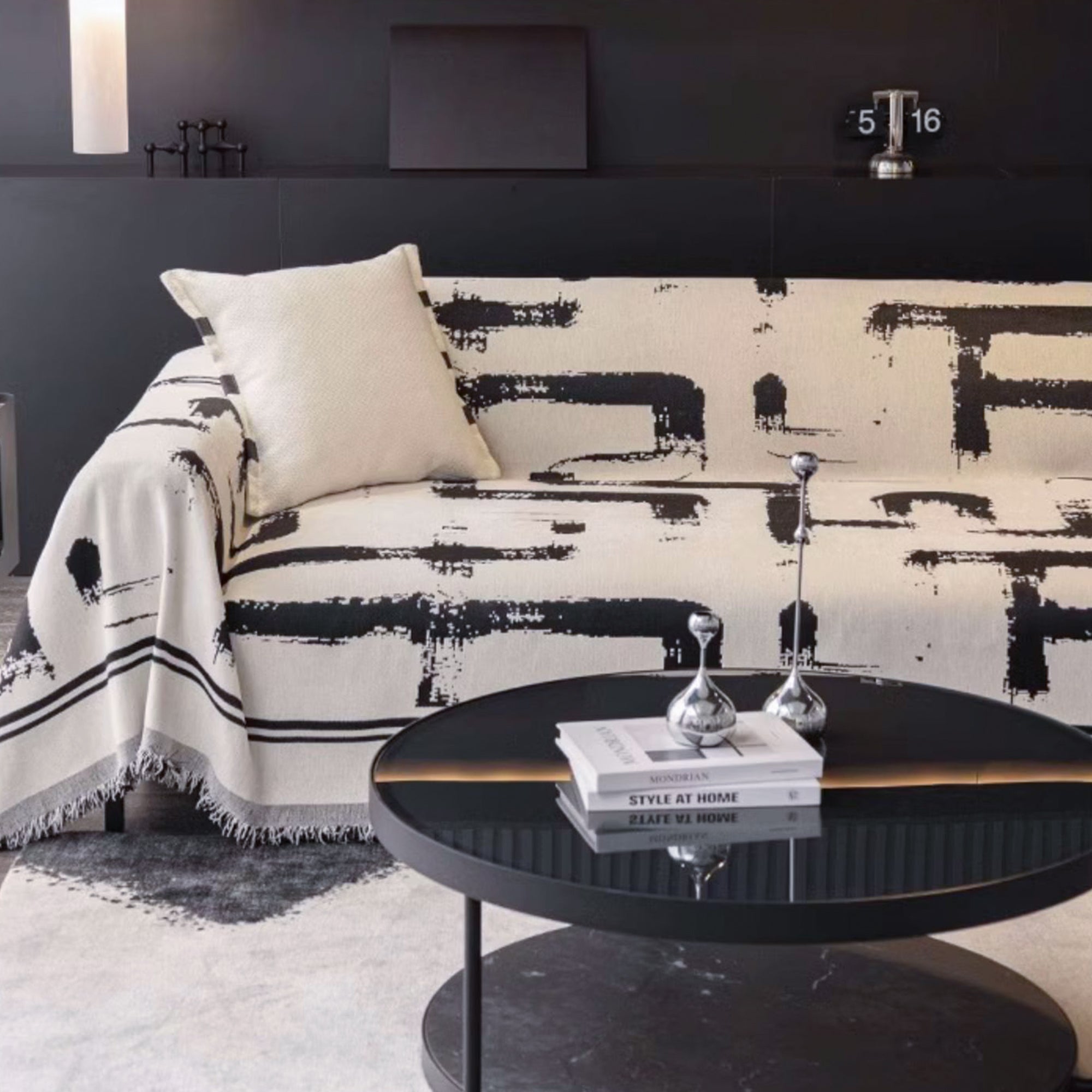 Jacquard Sofa Cover with Abstract Ink Print