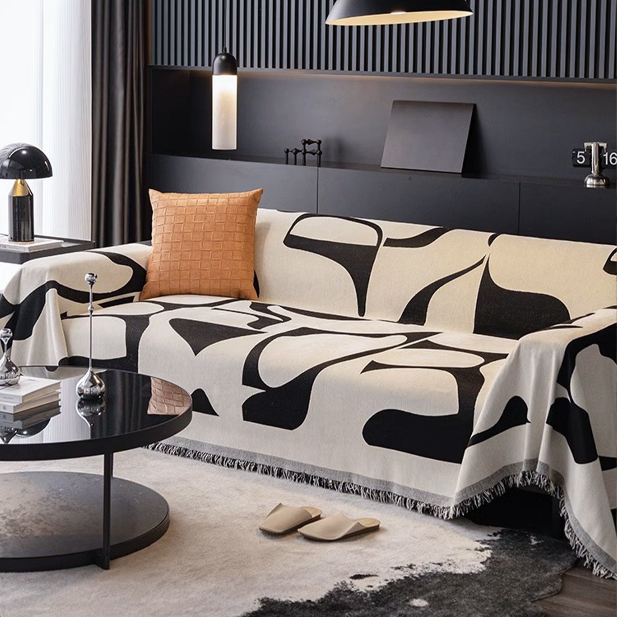 Jacquard Sofa Cover with Abstract Ink Print