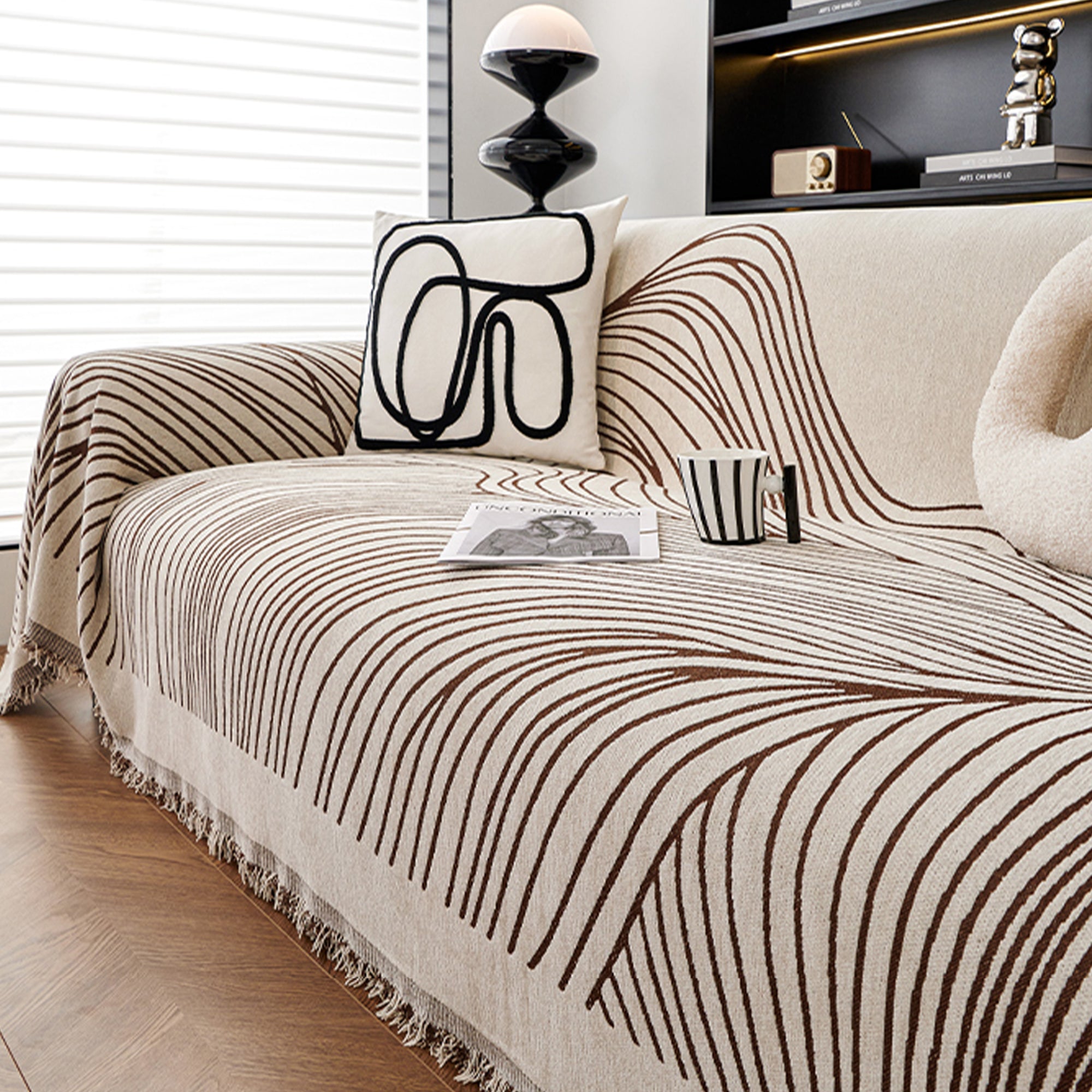 Jacquard Sofa Cover with Curved Line Pattern