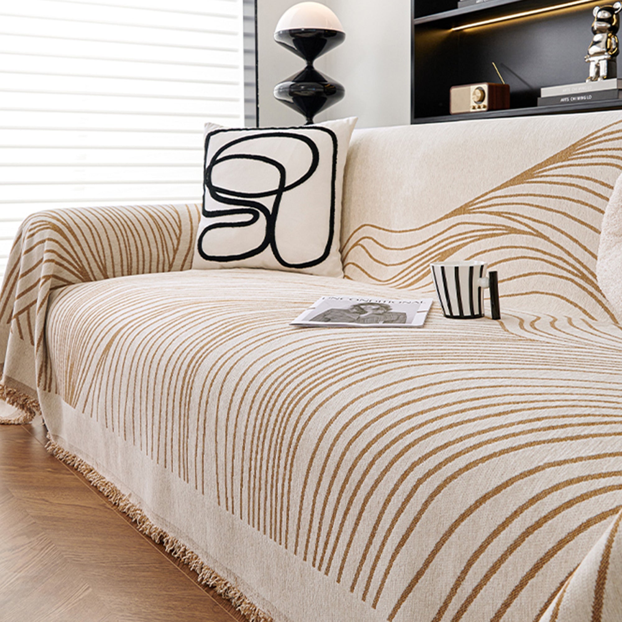 Jacquard Sofa Cover with Curved Line Pattern