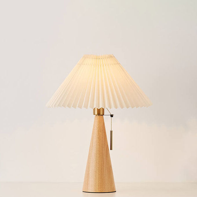Japanese Wooden Table Lamp with Pleated Shade