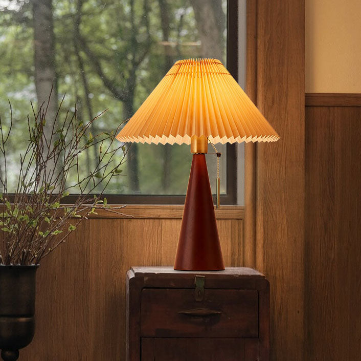 Japanese Wooden Table Lamp with Pleated Shade