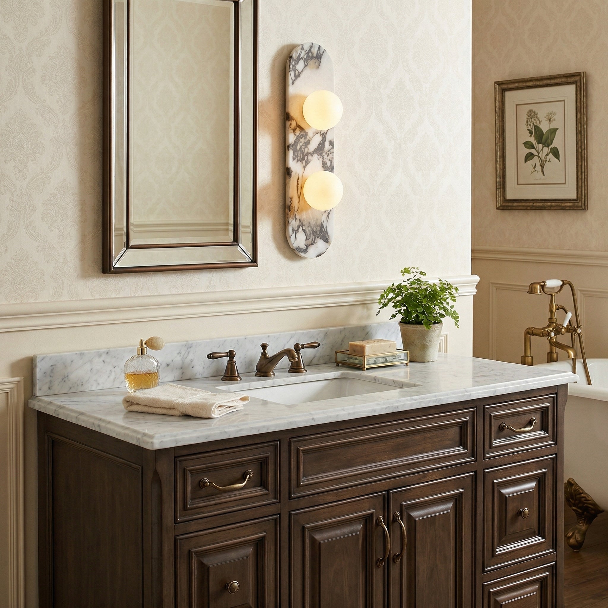 Italian Marble Wall Sconce with Opal Globes