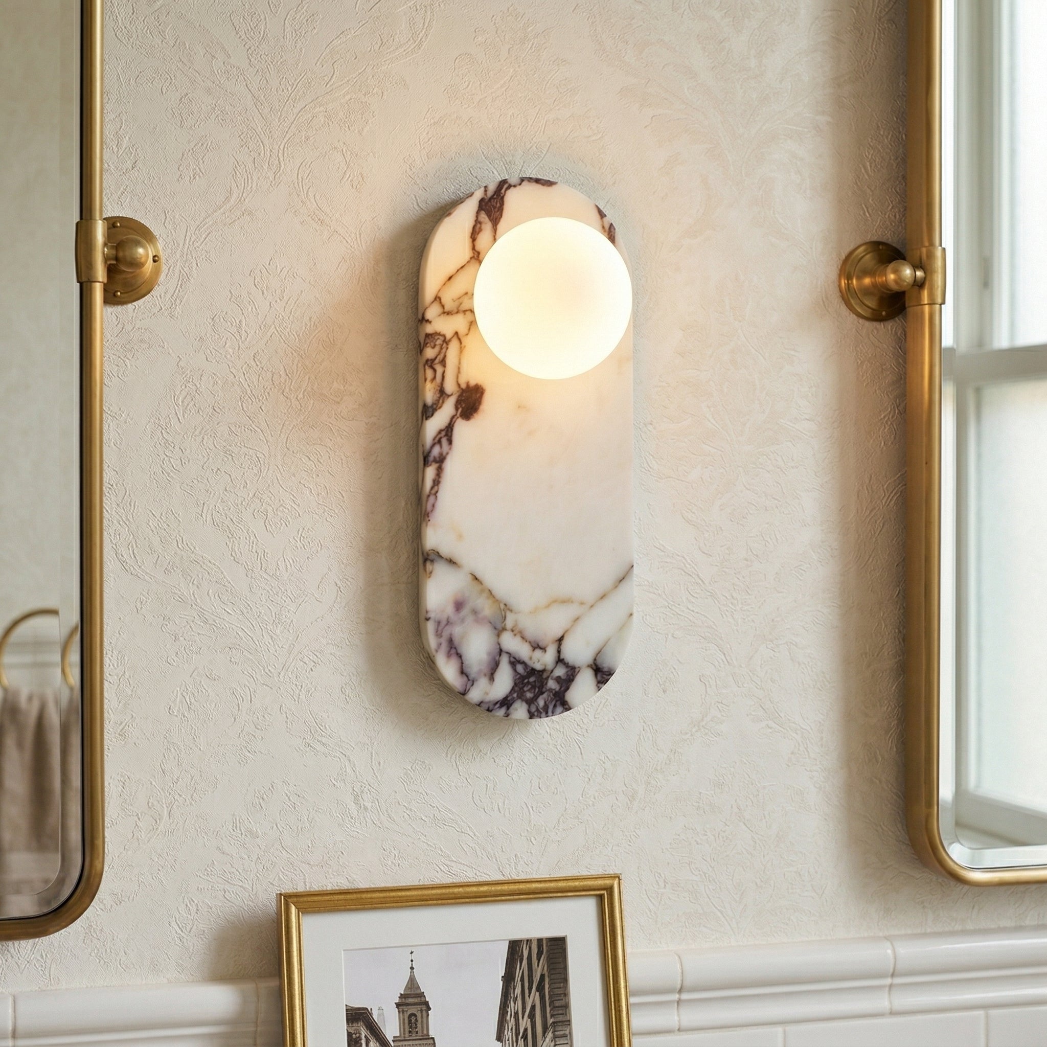 Italian Marble Wall Sconce with Opal Globes