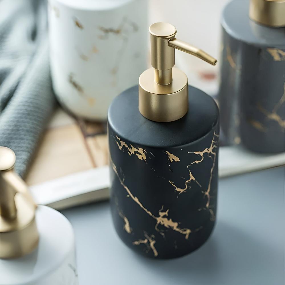 Marbled Ceramic Soap Dispenser with Gold Pump