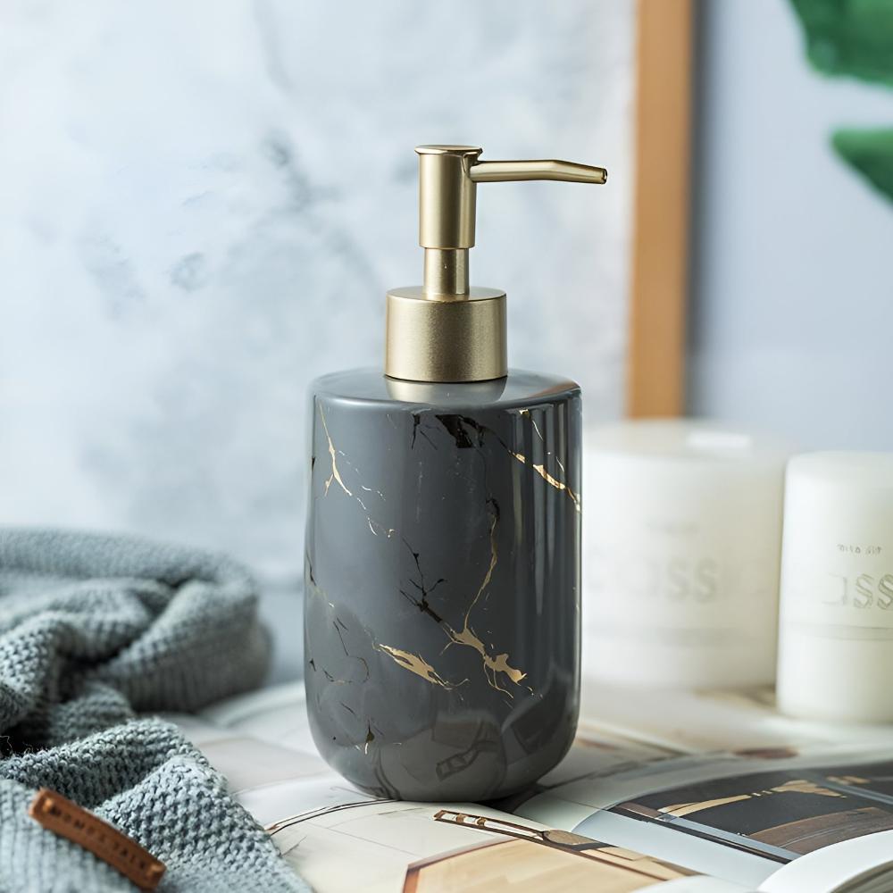 Marbled Ceramic Soap Dispenser with Gold Pump
