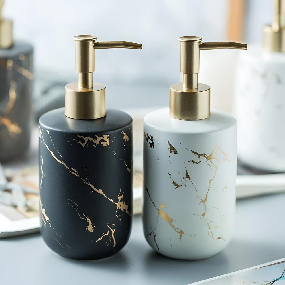 Marbled Ceramic Soap Dispenser with Gold Pump