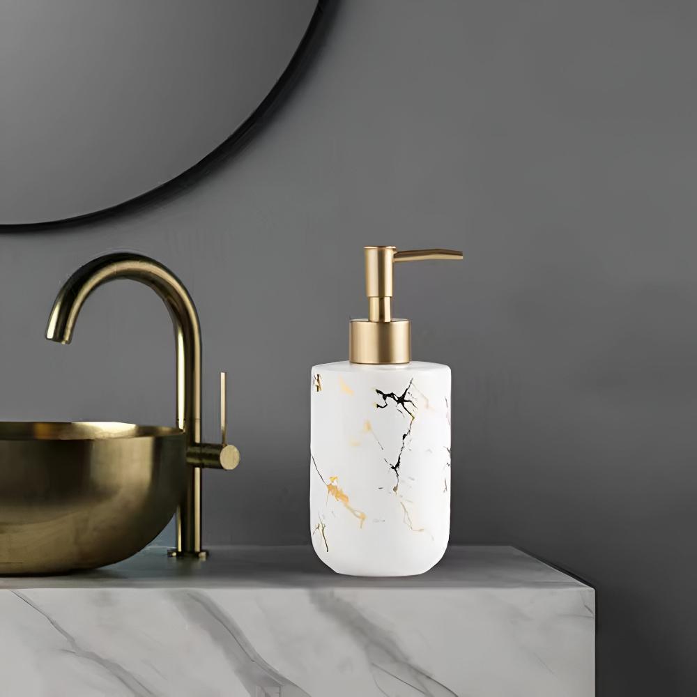 Marbled Ceramic Soap Dispenser with Gold Pump