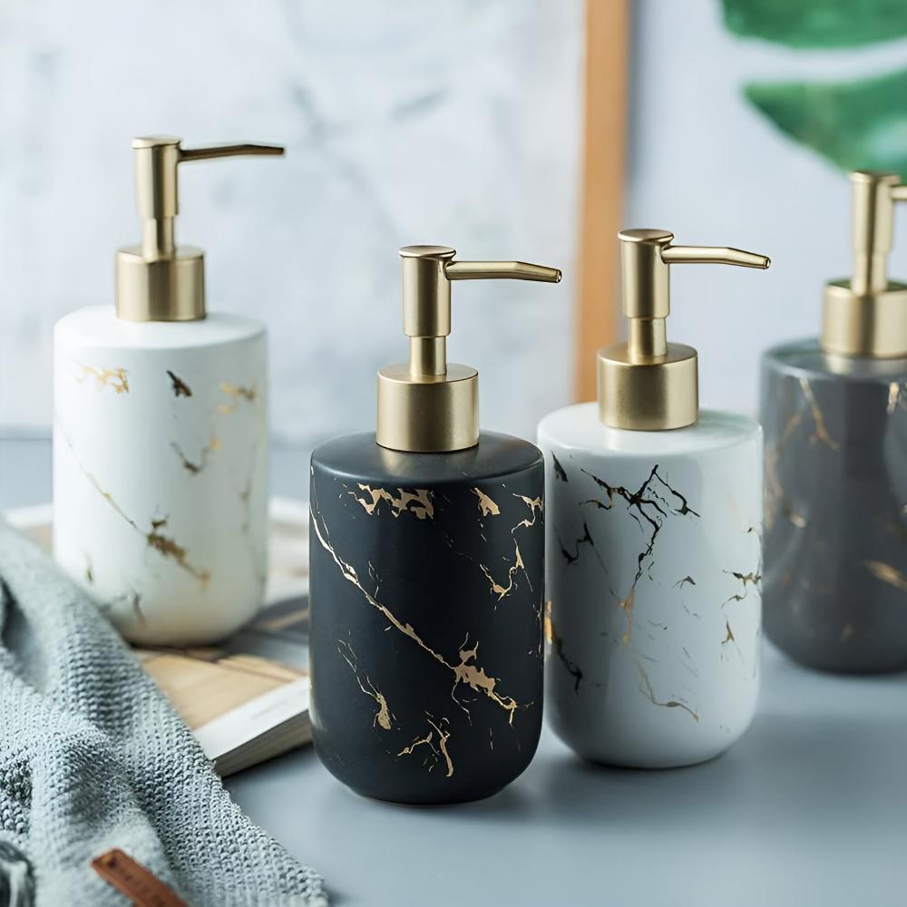 Marbled Ceramic Soap Dispenser with Gold Pump
