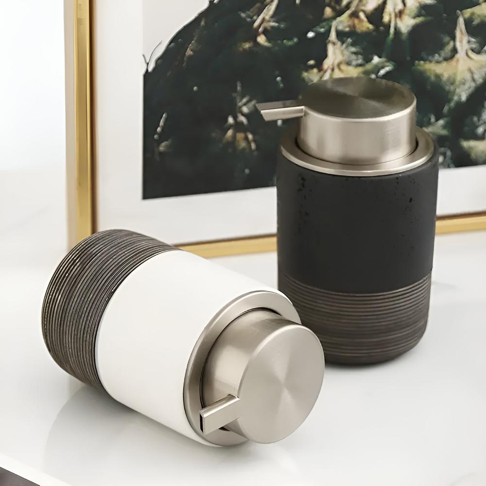 Matte Ceramic Soap Dispenser with Ribbed Base