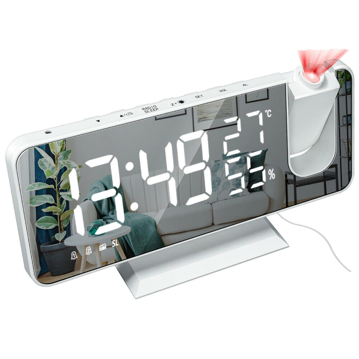 Mirror LED Alarm Clock with Time Projection
