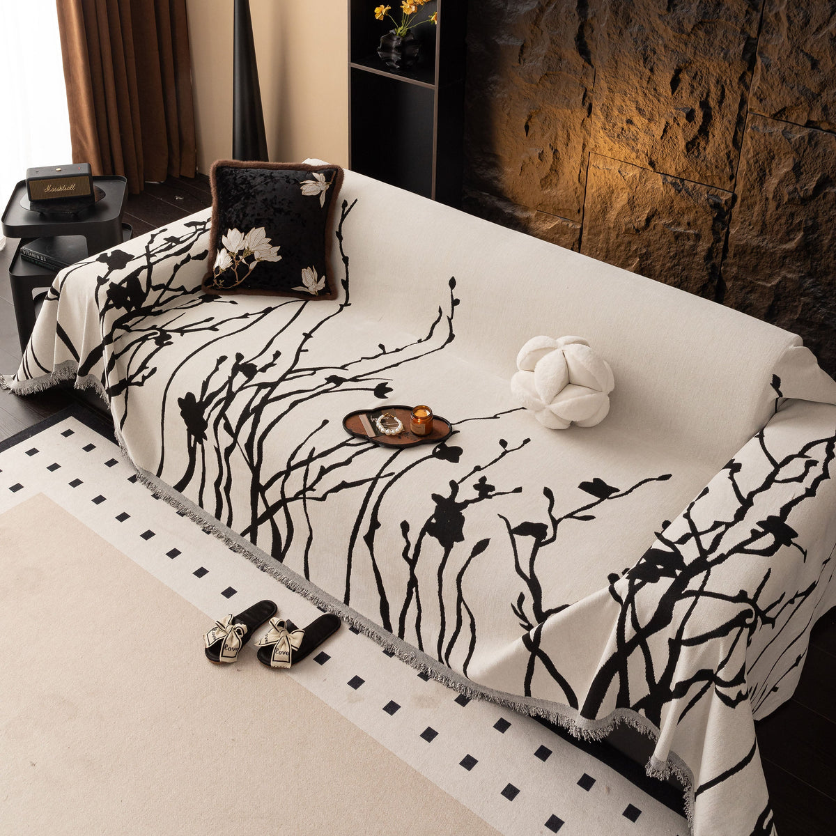 Modern Abstract Floral Sofa Throw Blanket, Decor Furniture Protector for Living Room