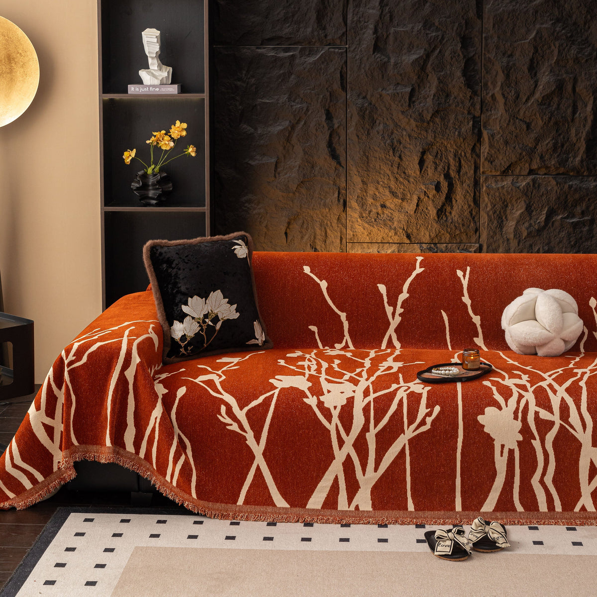 Modern Abstract Floral Sofa Throw Blanket, Decor Furniture Protector for Living Room
