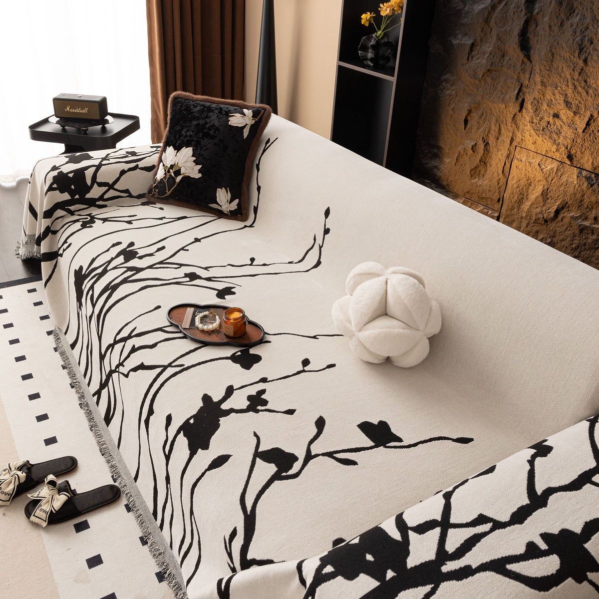 Modern Abstract Floral Sofa Throw Blanket, Decor Furniture Protector for Living Room