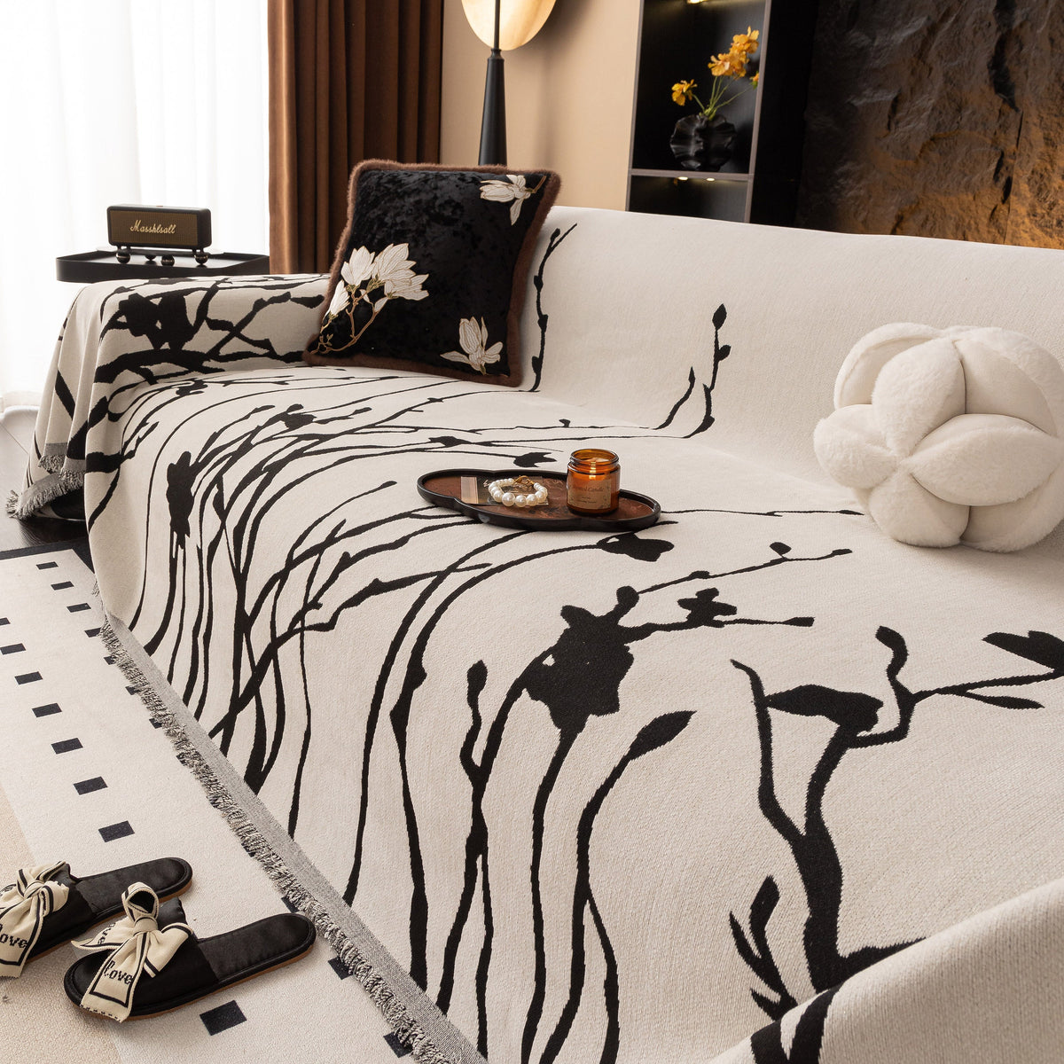 Modern Abstract Floral Sofa Throw Blanket, Decor Furniture Protector for Living Room