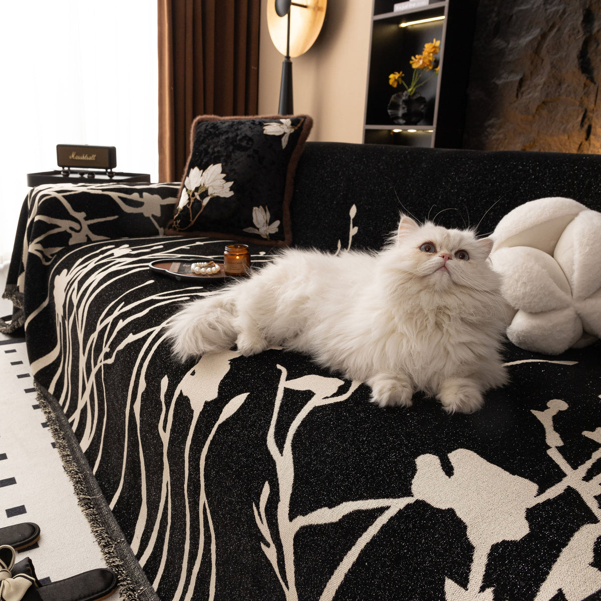 Modern Abstract Floral Sofa Throw Blanket, Decor Furniture Protector for Living Room