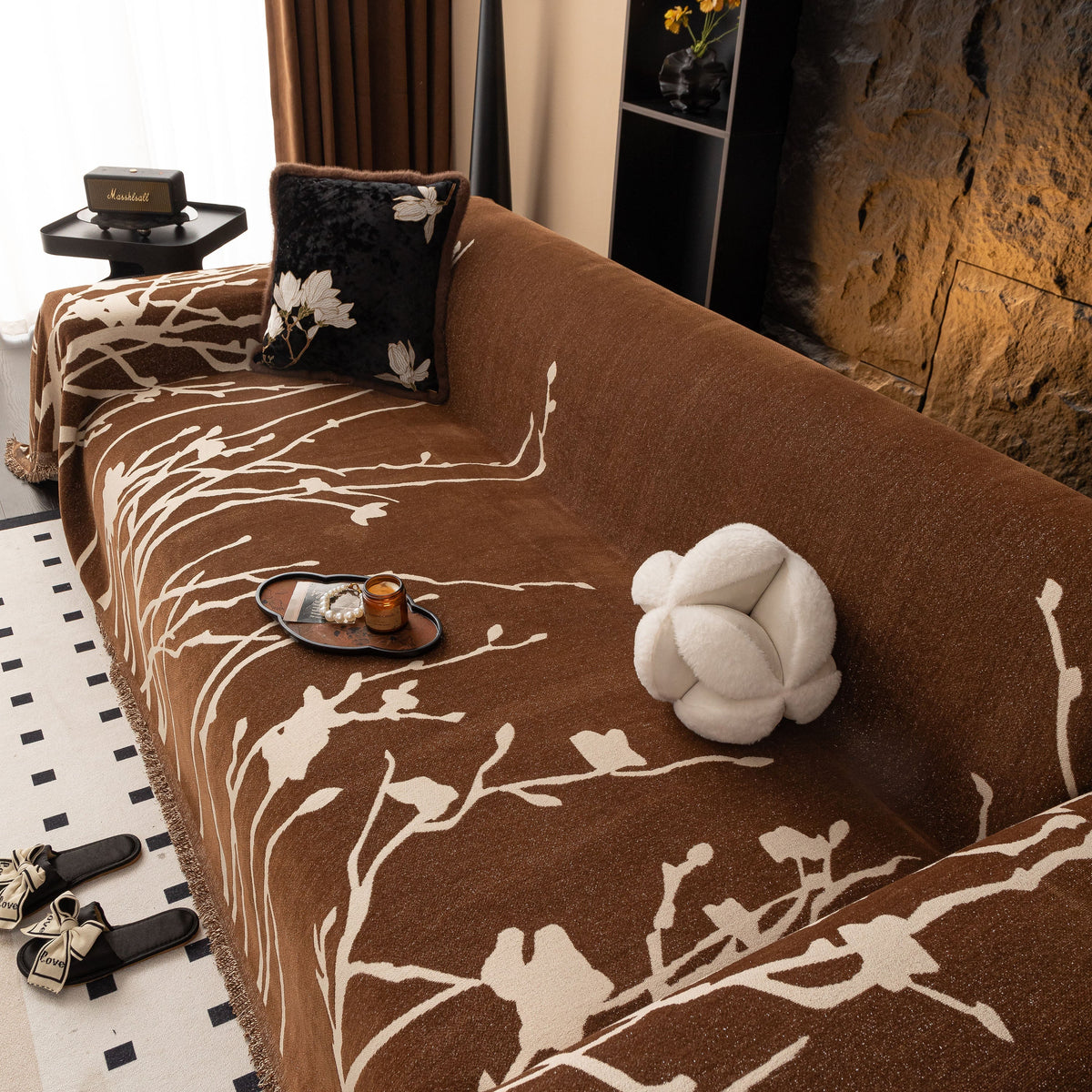 Modern Abstract Floral Sofa Throw Blanket, Decor Furniture Protector for Living Room