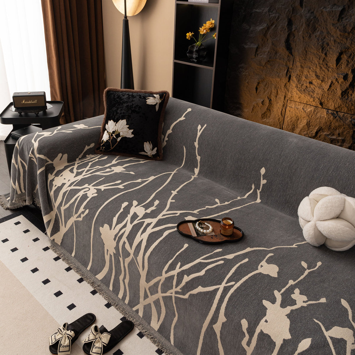 Modern Abstract Floral Sofa Throw Blanket, Decor Furniture Protector for Living Room