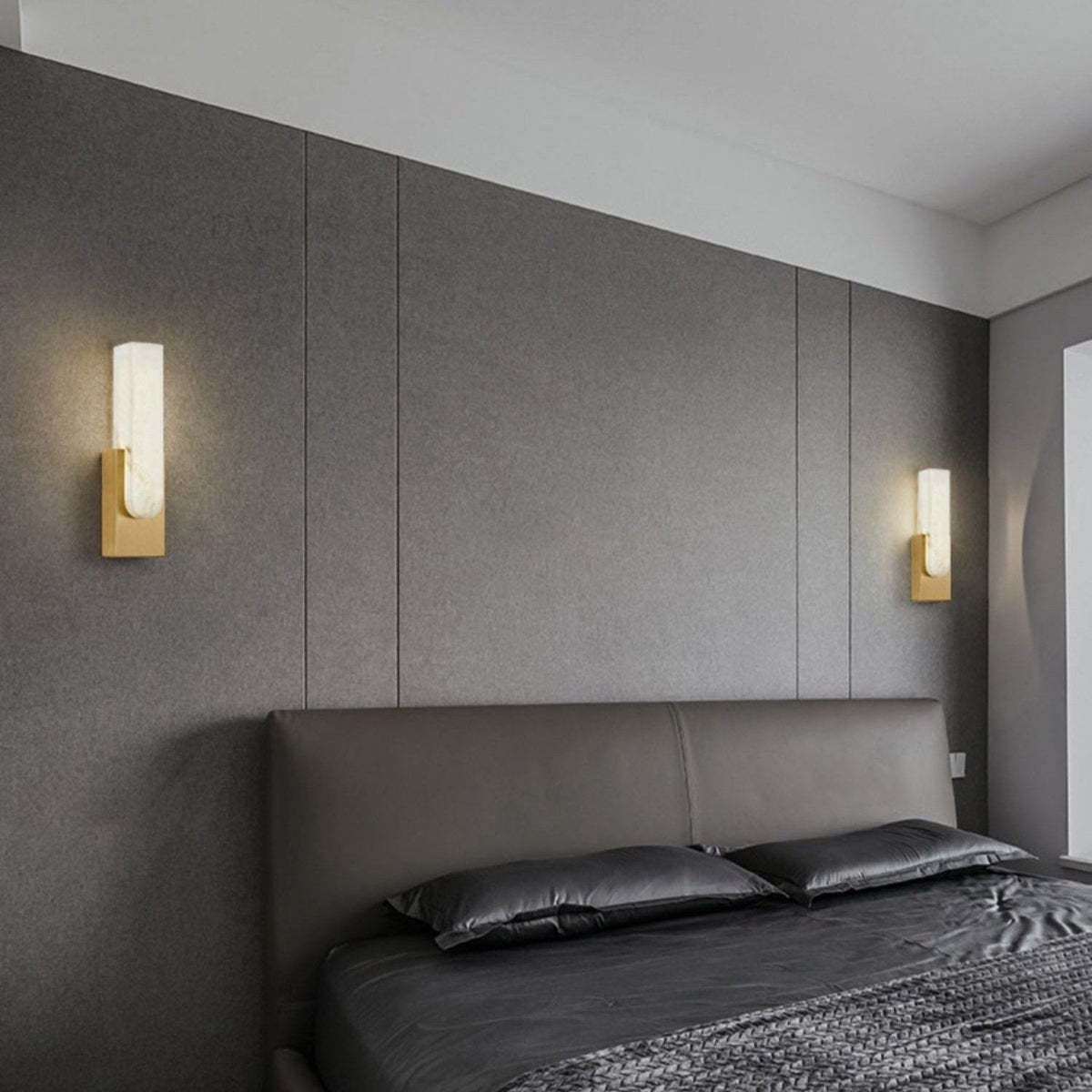 Modern Alabaster Wall Sconce with Brass Frame