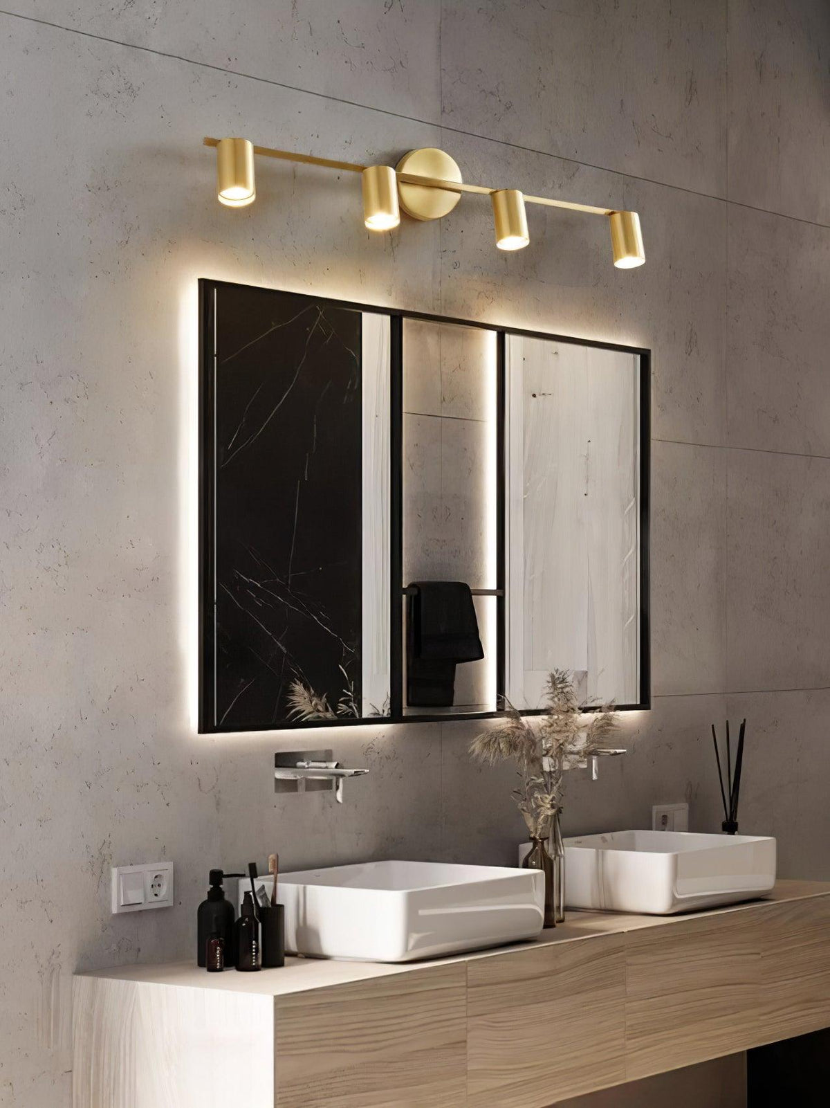 Modern Brass Double Head Wall Spotlight Bar