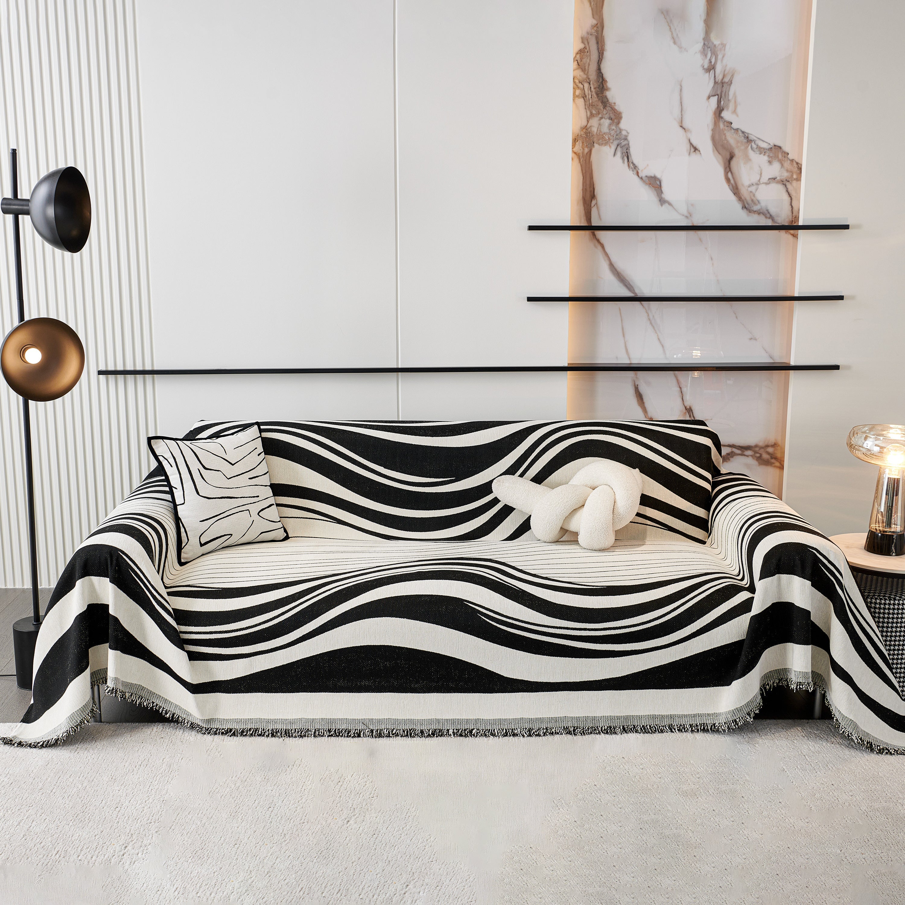 Modern Chenille Sofa Throw with Wavy Pattern
