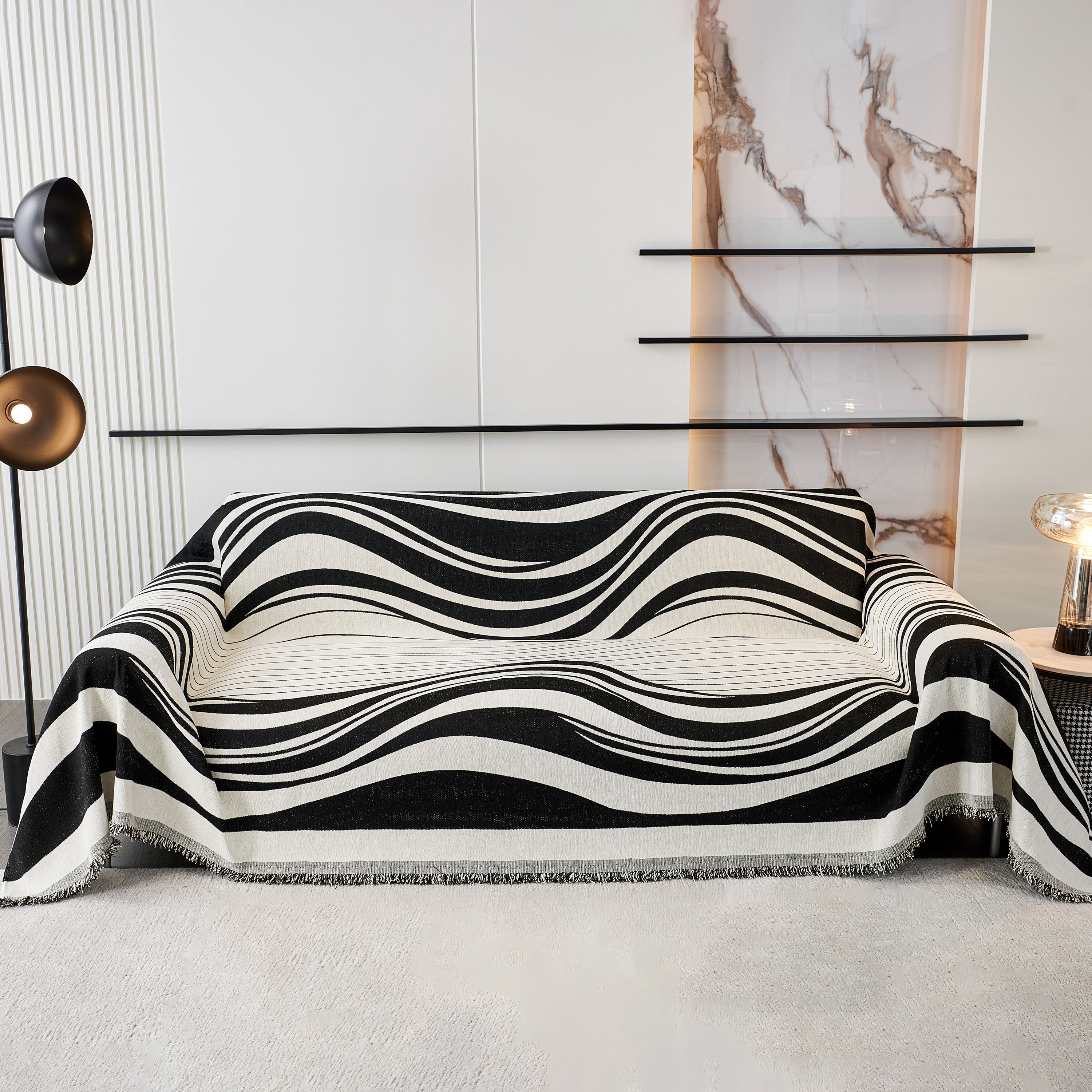 Modern Chenille Sofa Throw with Wavy Pattern