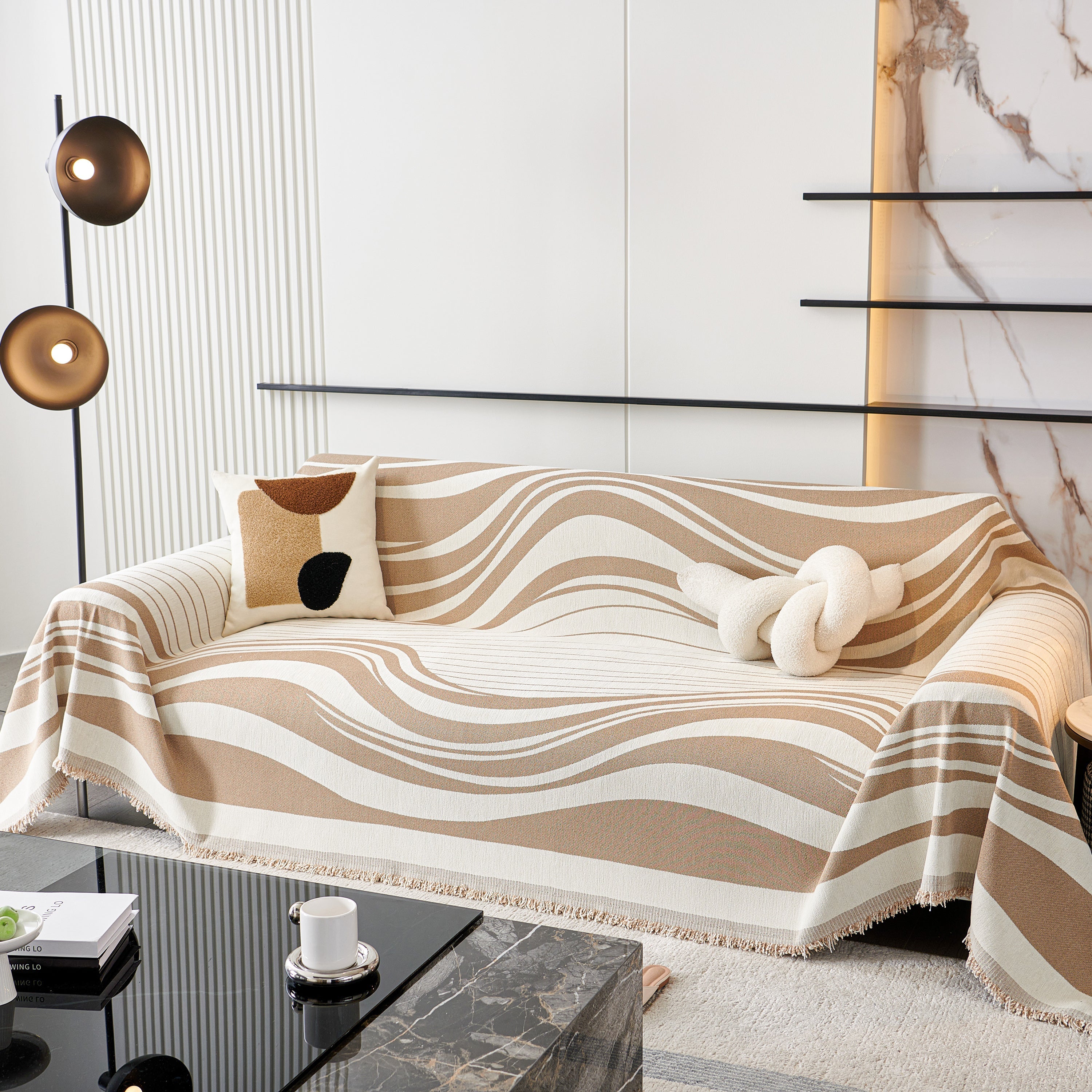 Modern Chenille Sofa Throw with Wavy Pattern