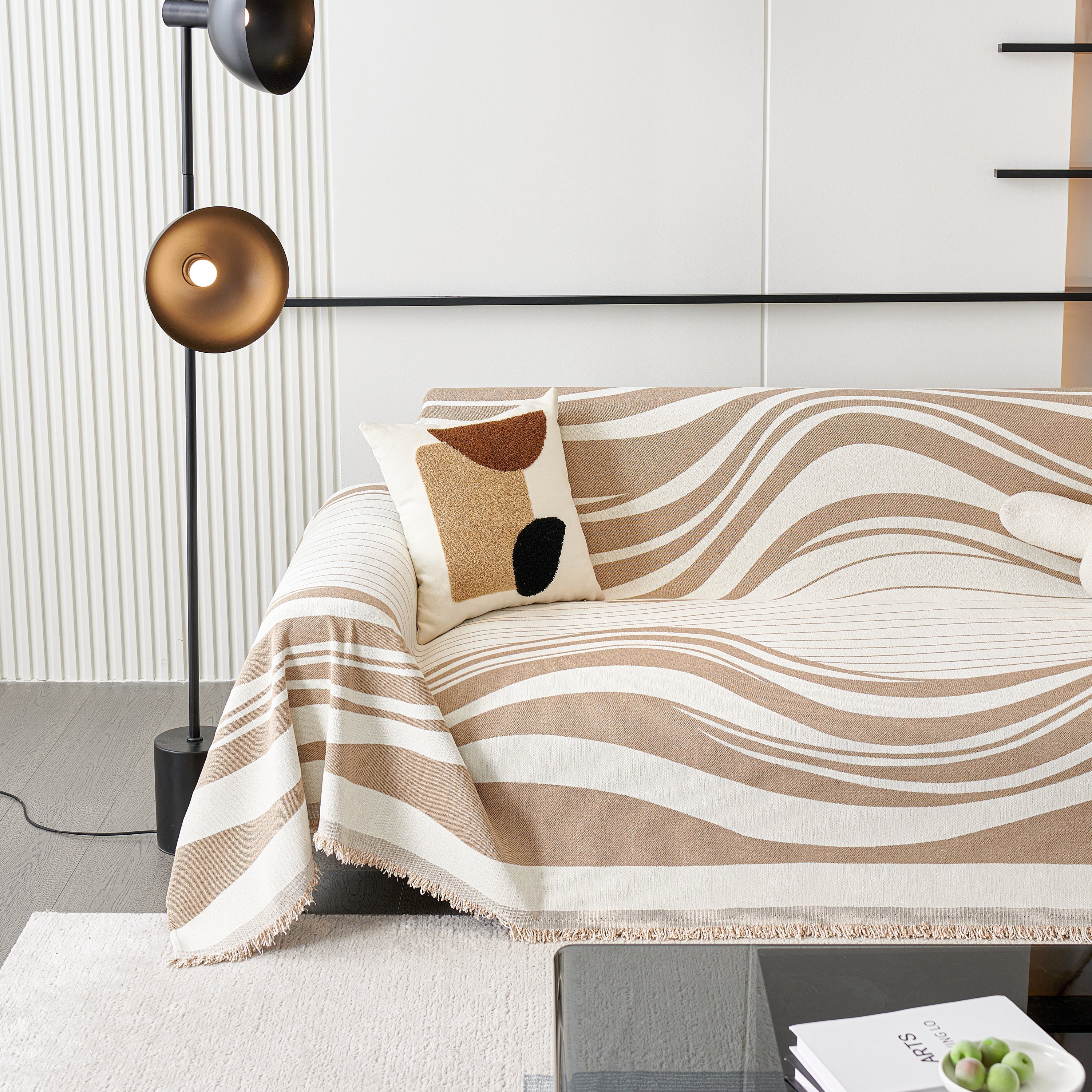 Modern Chenille Sofa Throw with Wavy Pattern