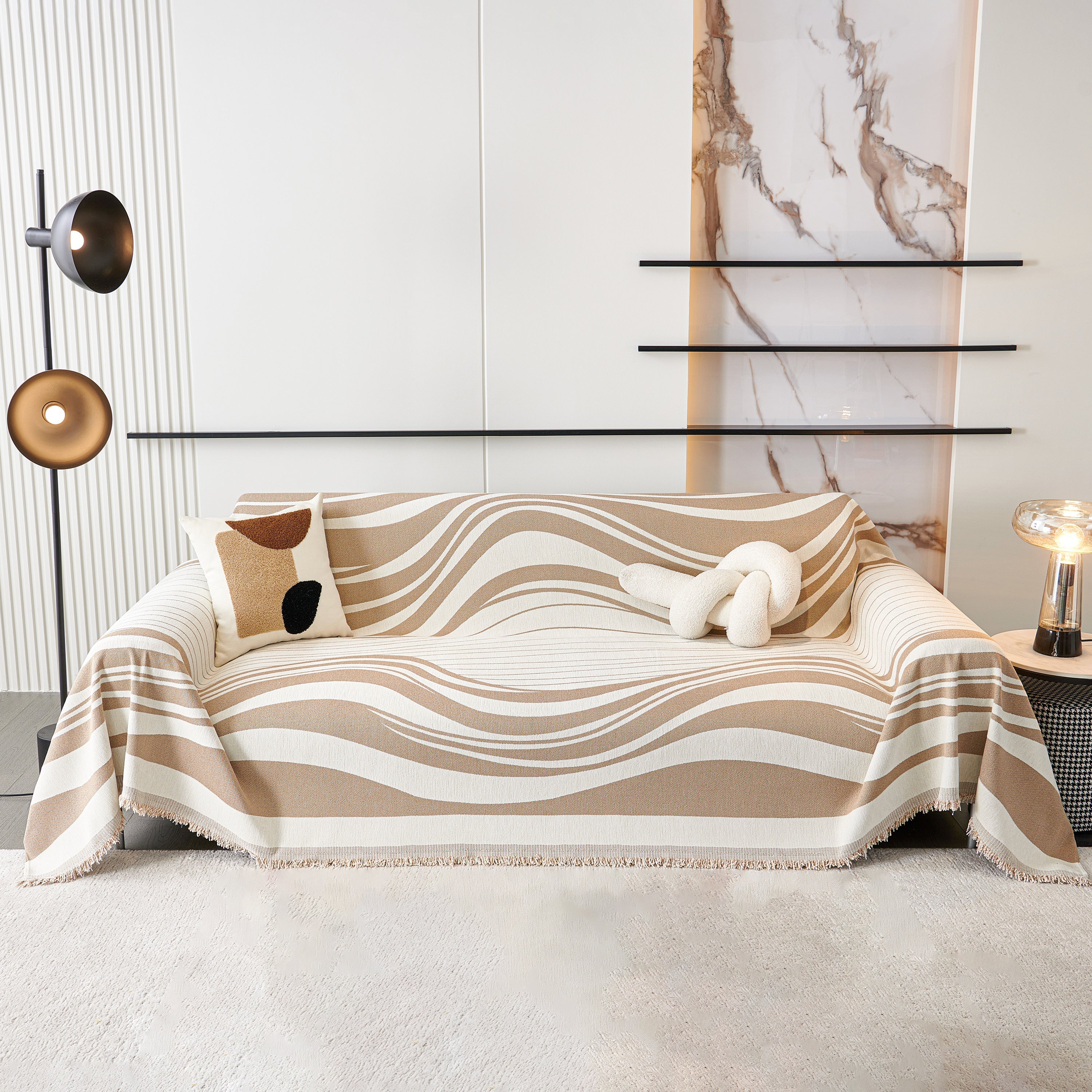 Modern Chenille Sofa Throw with Wavy Pattern