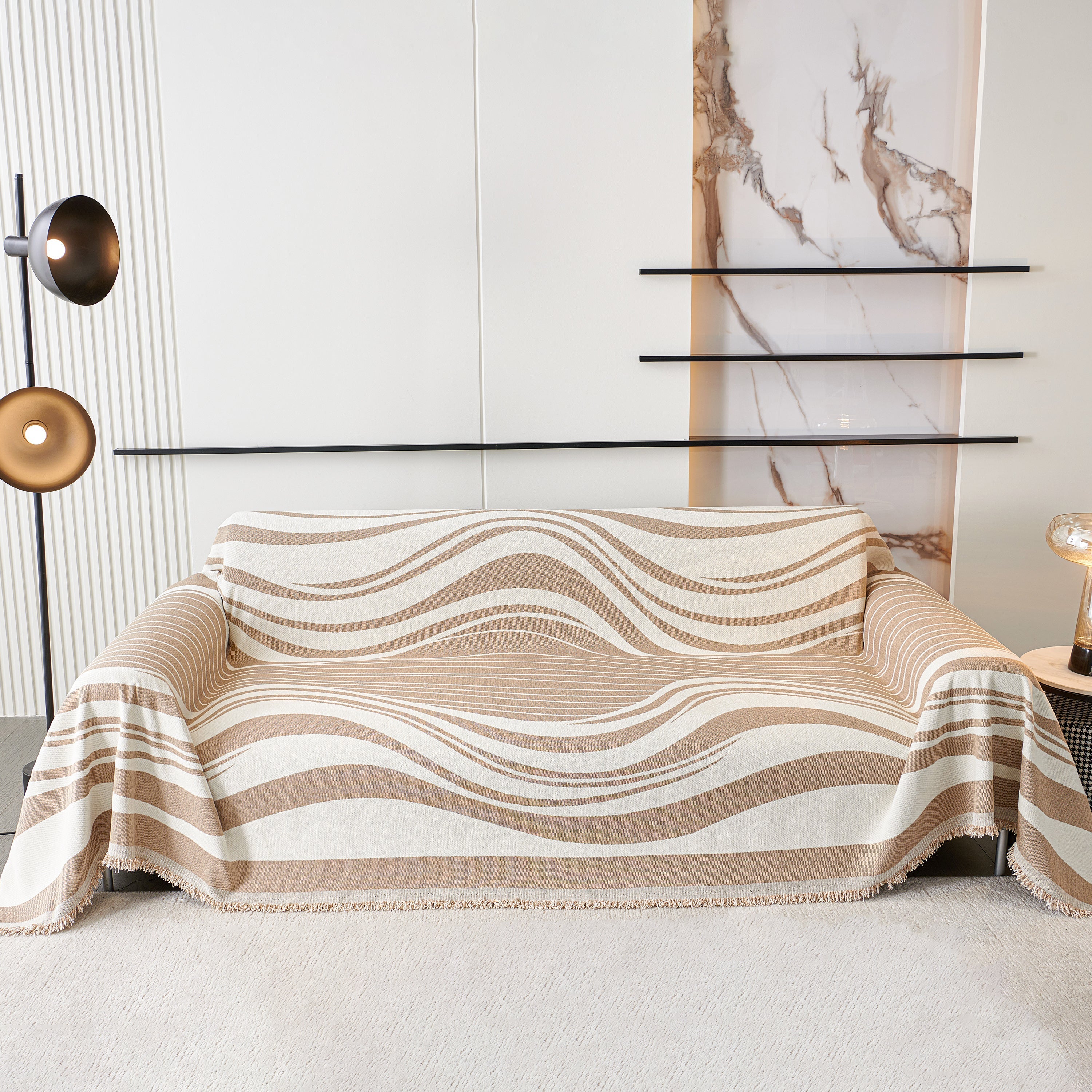 Modern Chenille Sofa Throw with Wavy Pattern