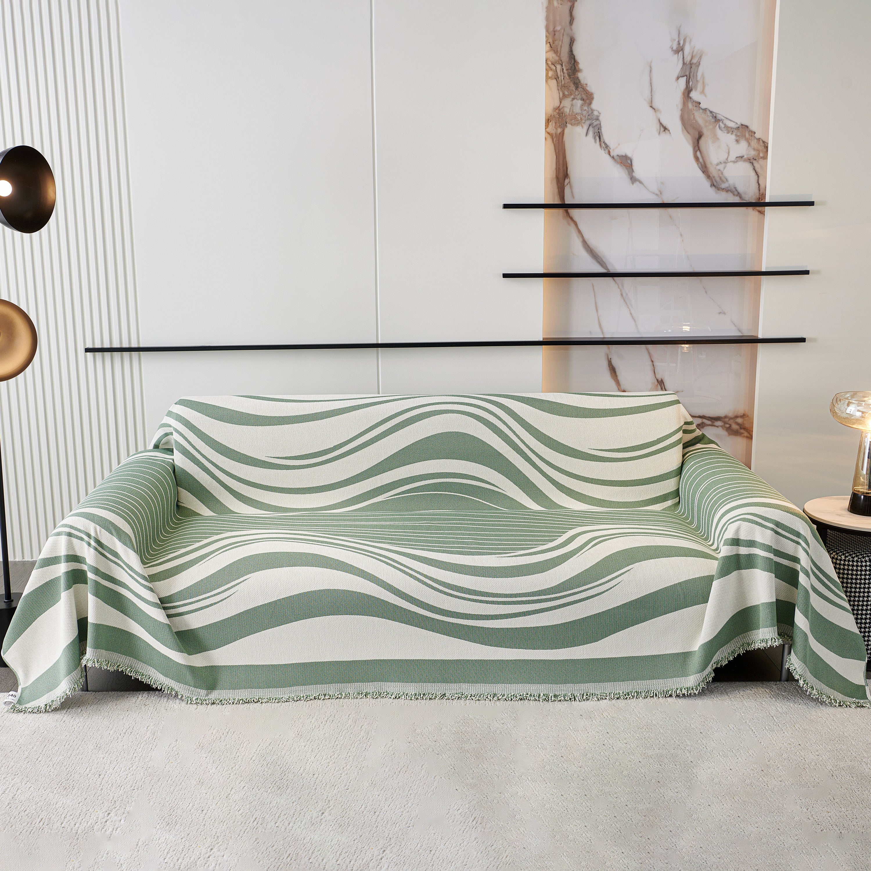 Modern Chenille Sofa Throw with Wavy Pattern