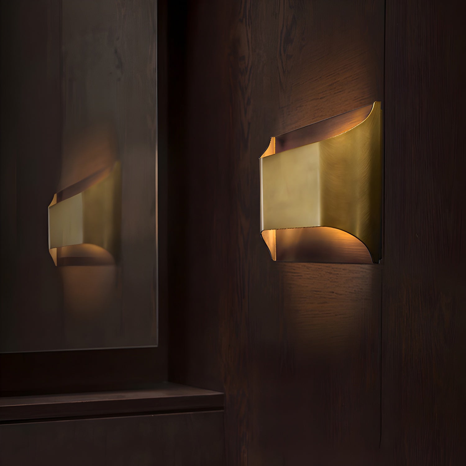 Modern Curved Brass Square LED Wall Sconce