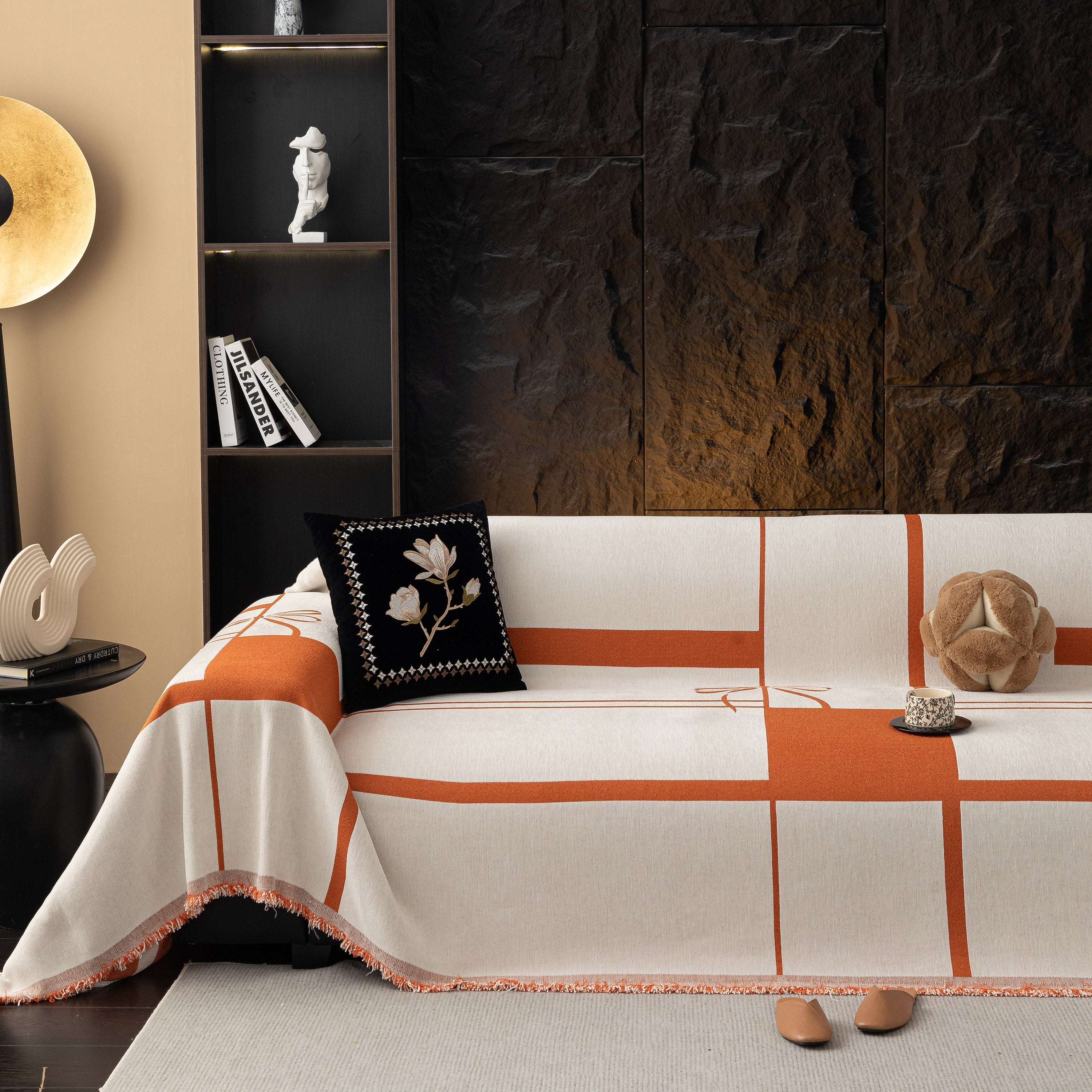 Modern Plaid Chenille Sofa Throw with Tassels