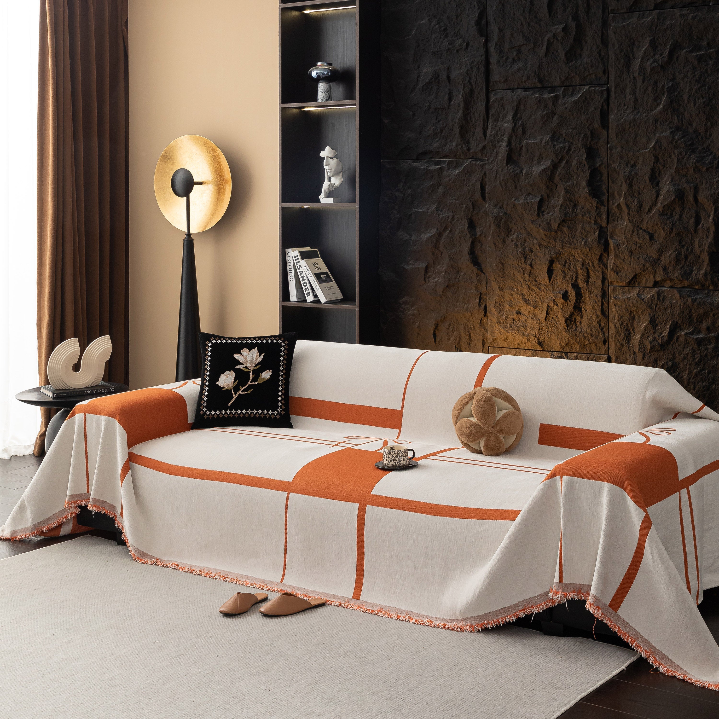 Modern Plaid Chenille Sofa Throw with Tassels