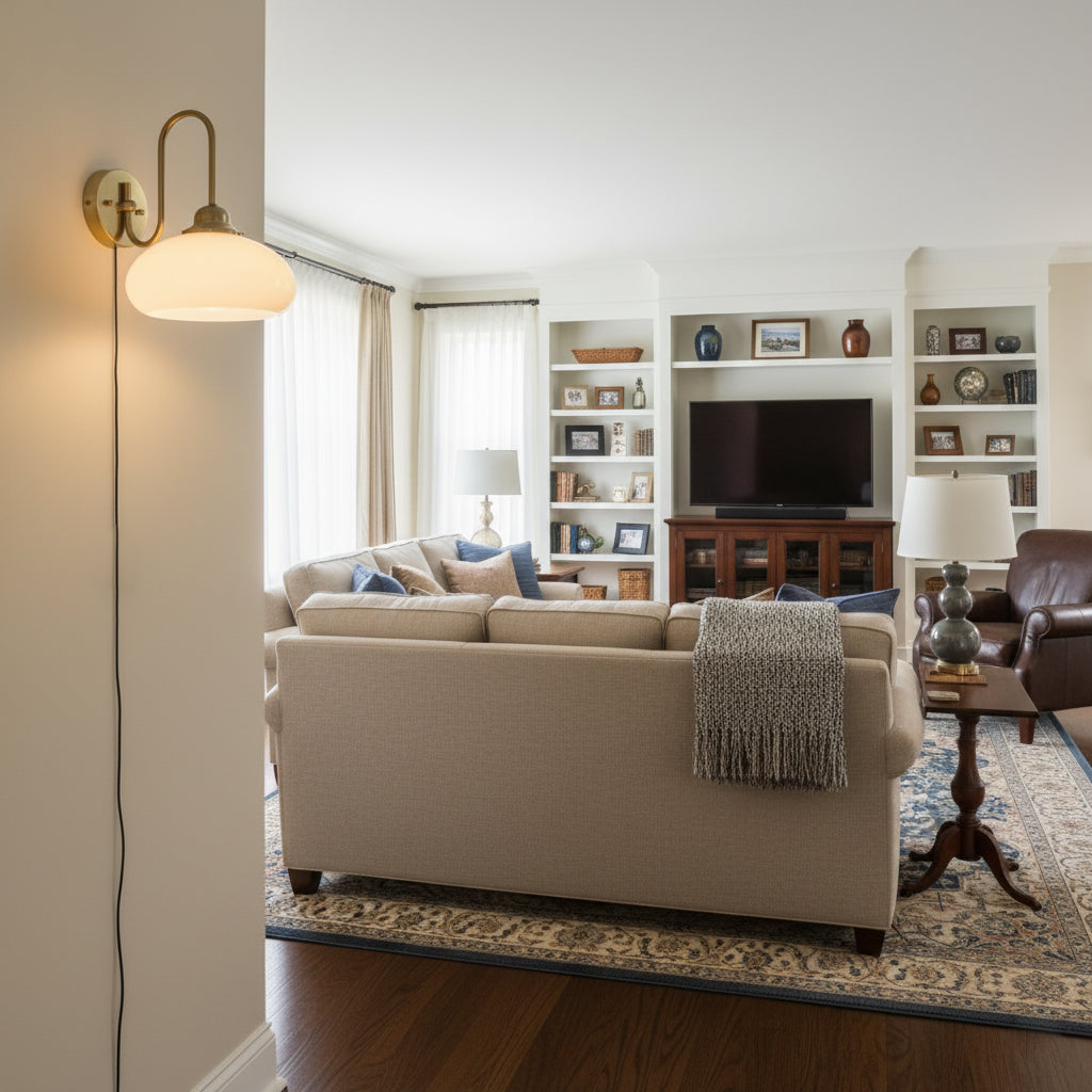Modern Plug-In Wall Sconce with Glass Shade