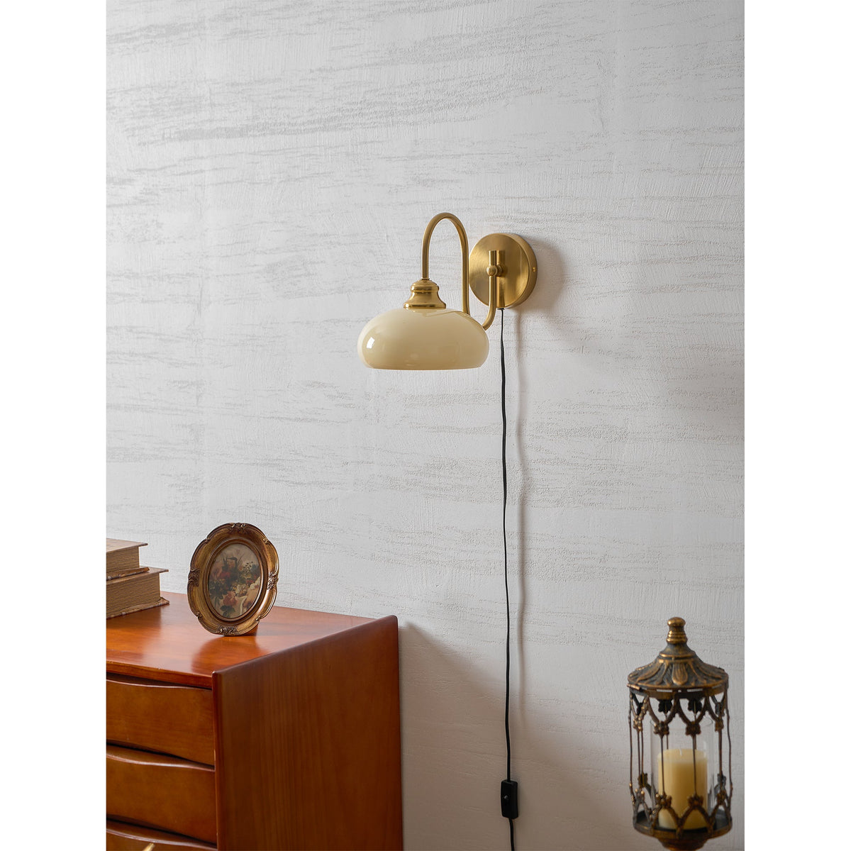 Modern Plug-In Wall Sconce with Glass Shade