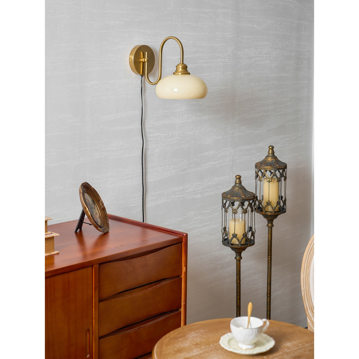 Modern Plug-In Wall Sconce with Glass Shade