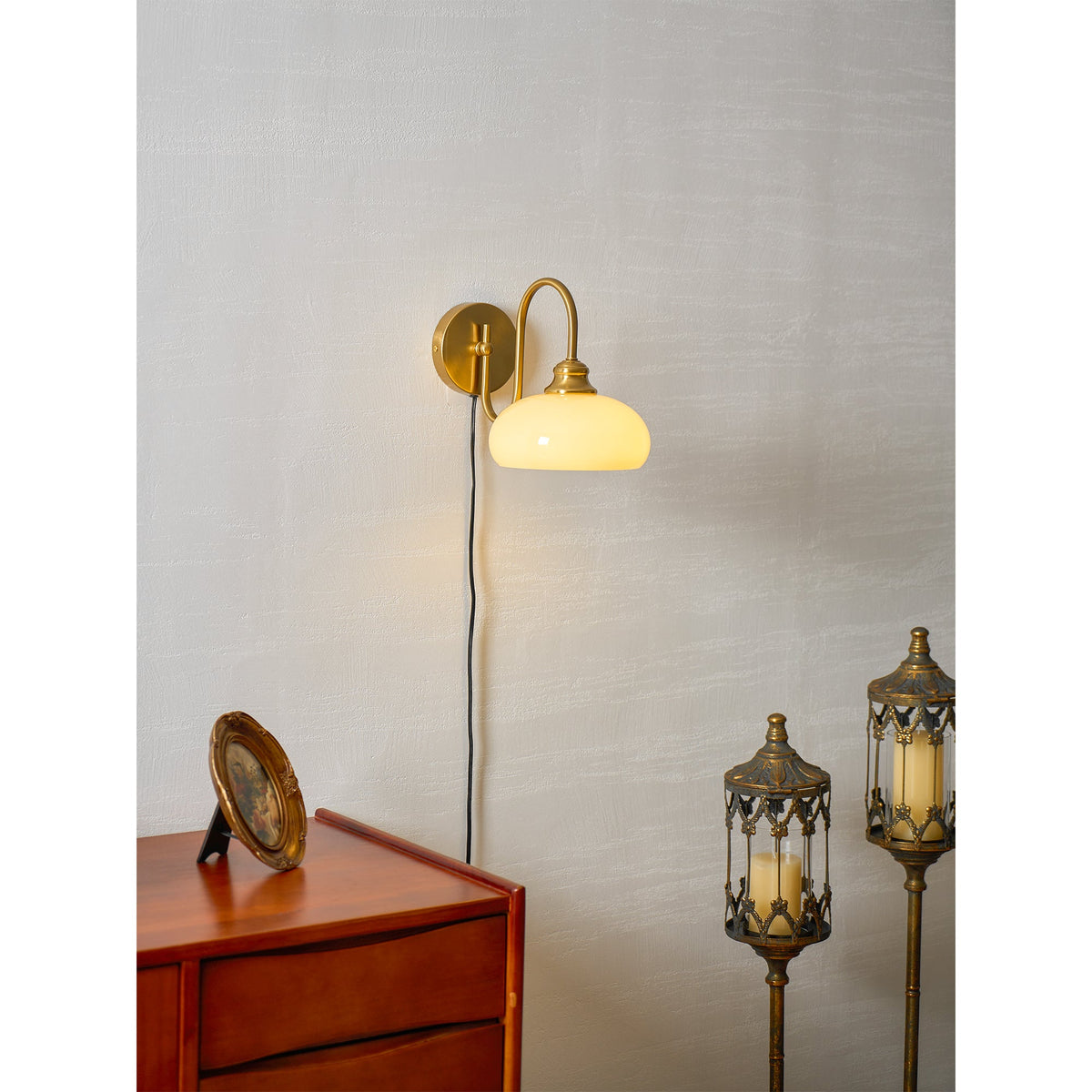 Modern Plug-In Wall Sconce with Glass Shade