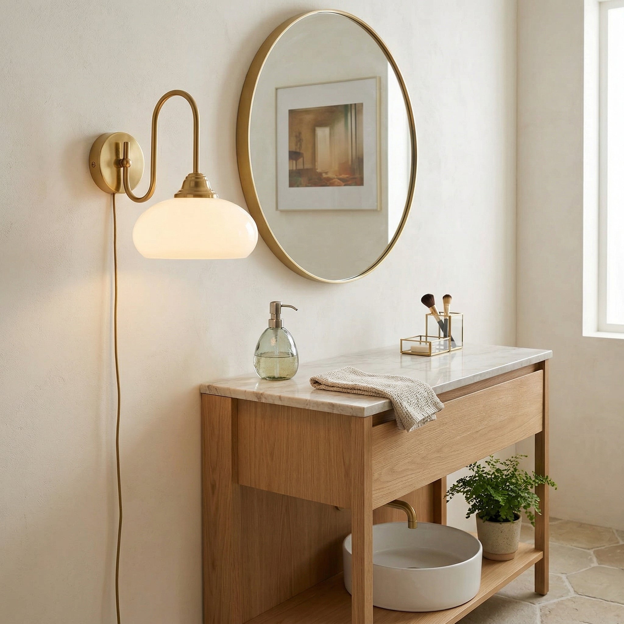 Modern Plug-In Wall Sconce with Glass Shade