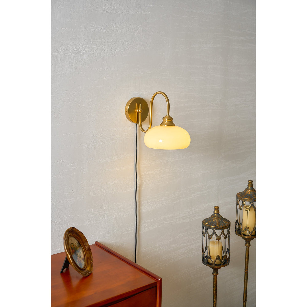 Modern Plug-In Wall Sconce with Glass Shade