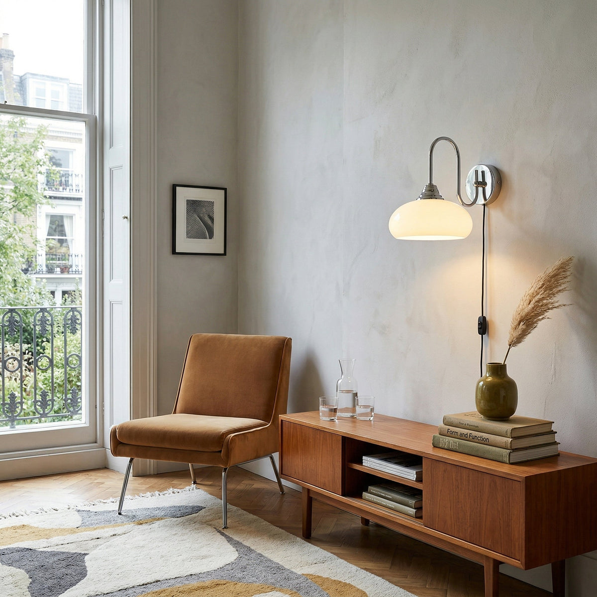 Modern Plug-In Wall Sconce with Glass Shade