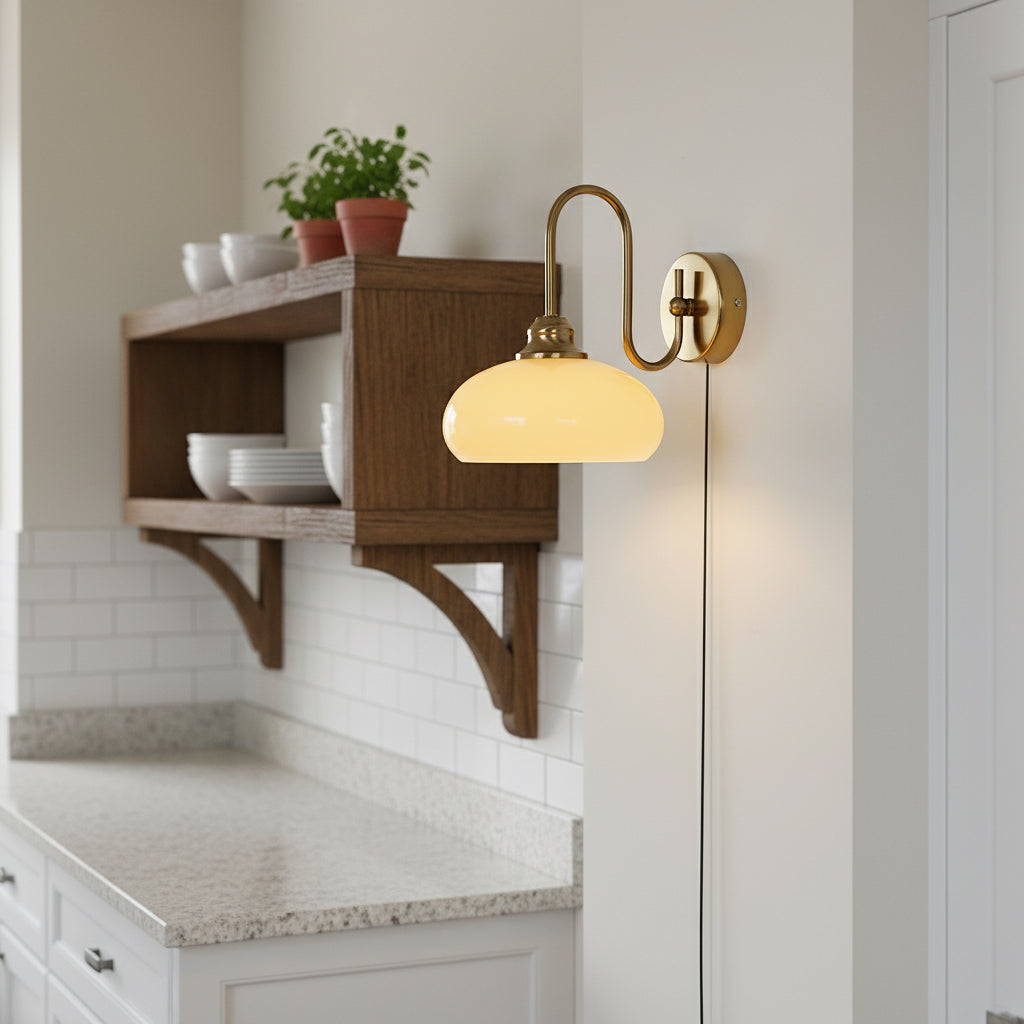 Modern Plug-In Wall Sconce with Glass Shade