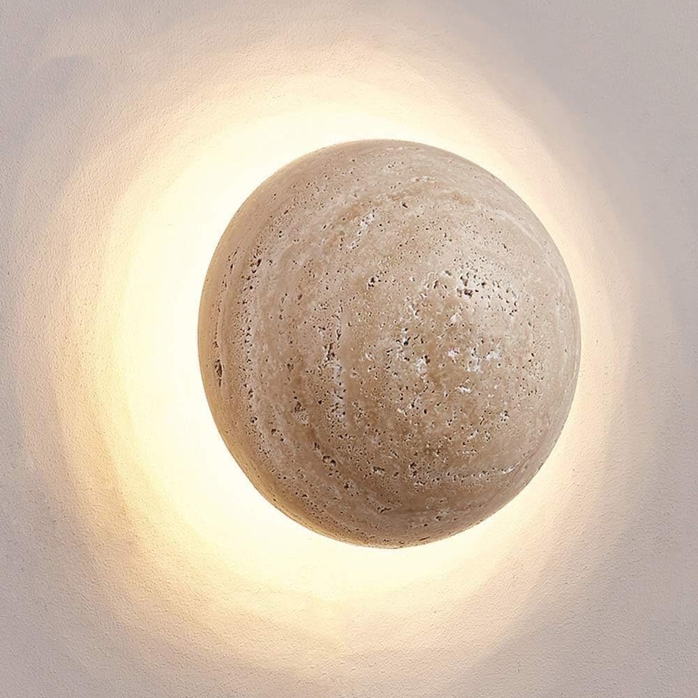 Modern Round Travertine Wall Sconce with LED