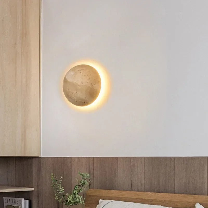 Modern Round Travertine Wall Sconce with LED