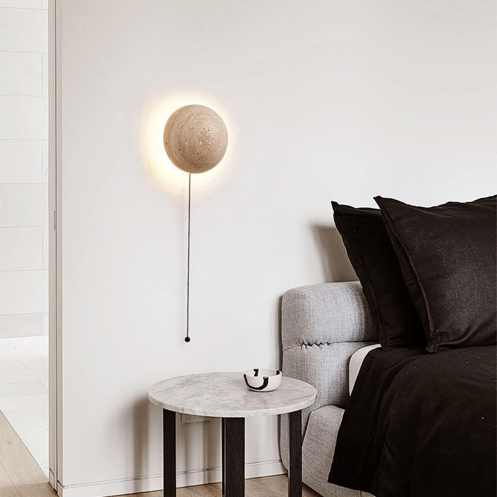Modern Round Travertine Wall Sconce with LED