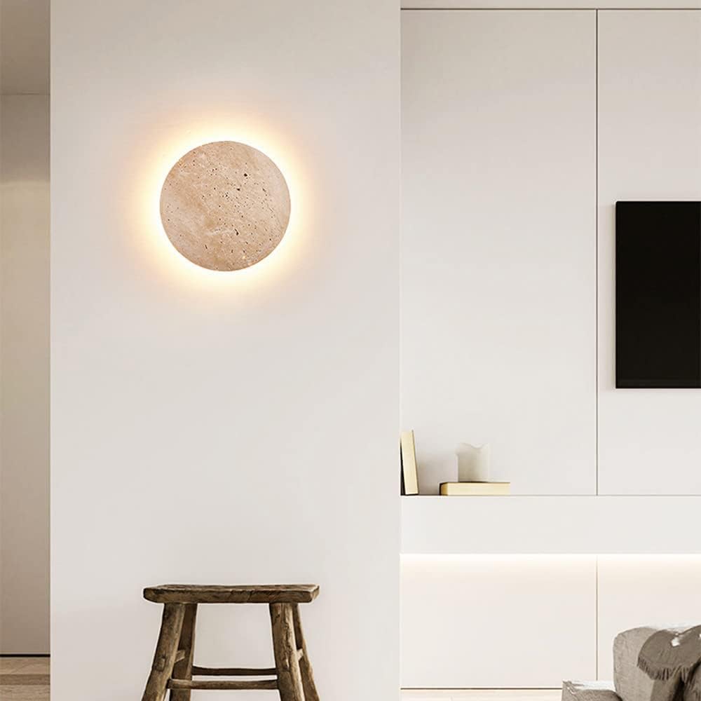 Modern Round Travertine Wall Sconce with LED