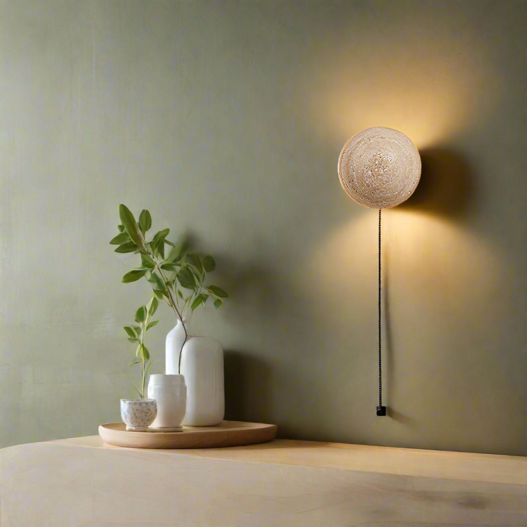 Modern Round Travertine Wall Sconce with LED