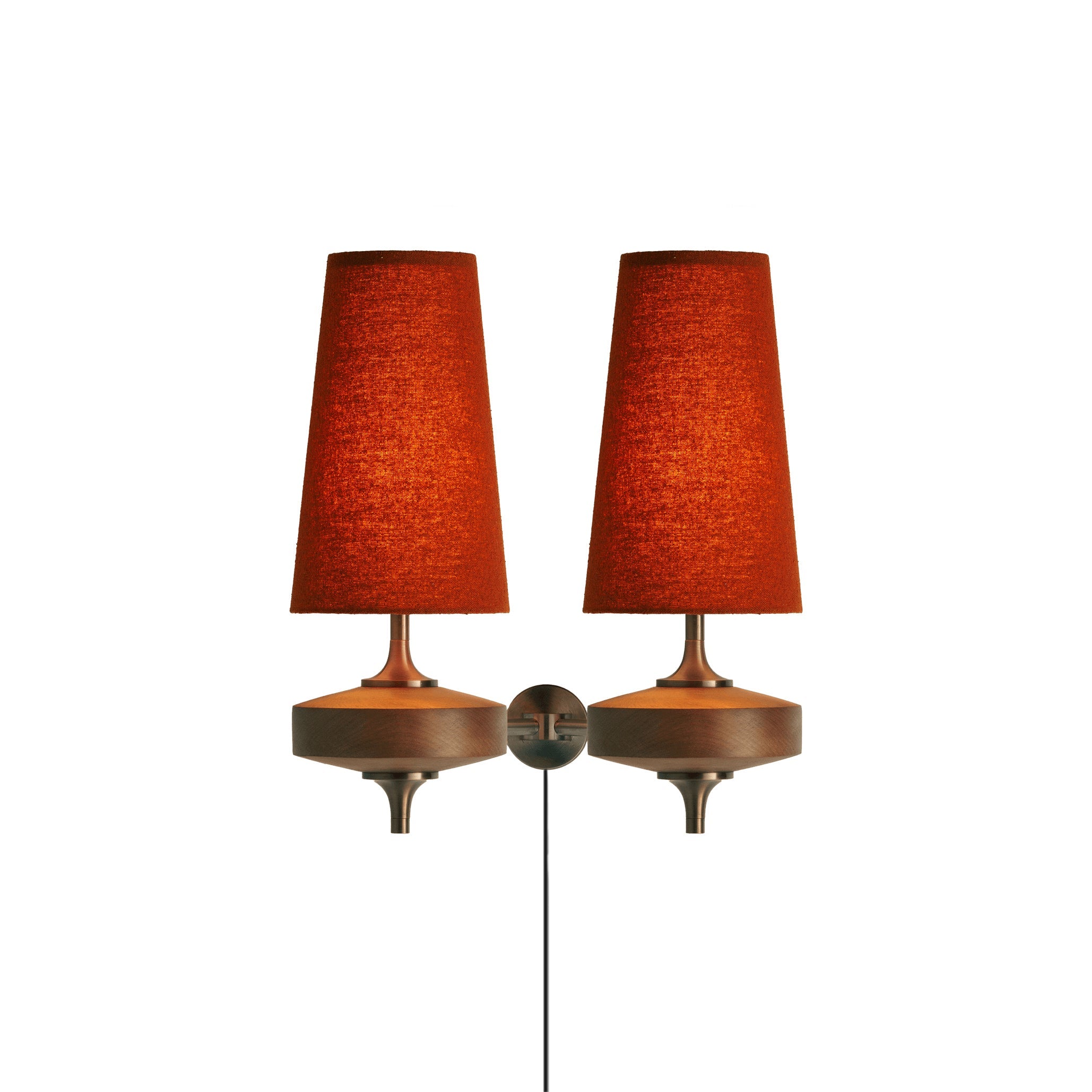 Modern Walnut Plug-In Double Wall Sconce Lamp