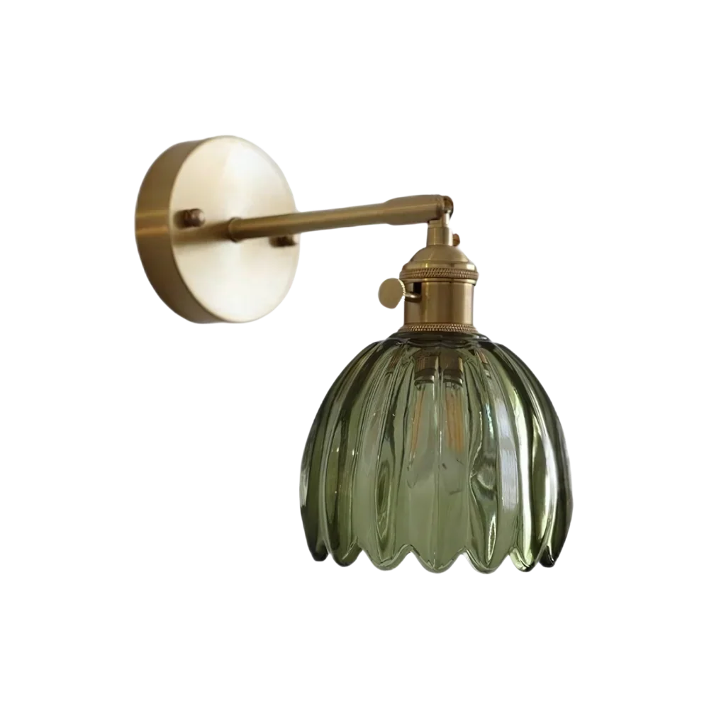 Vintage Brass Tulip Glass Wall Sconce 1-Light